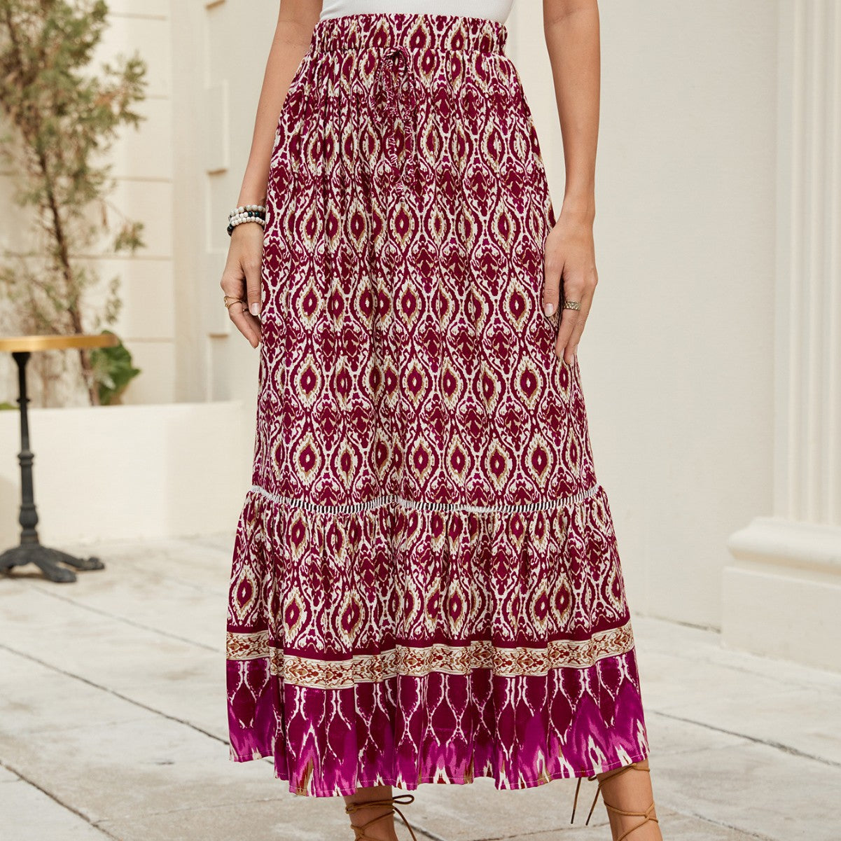 Bohemian Print Maxi Skirt for Beach Vacation