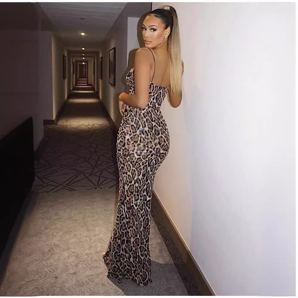 Leopard print suspender beach dress