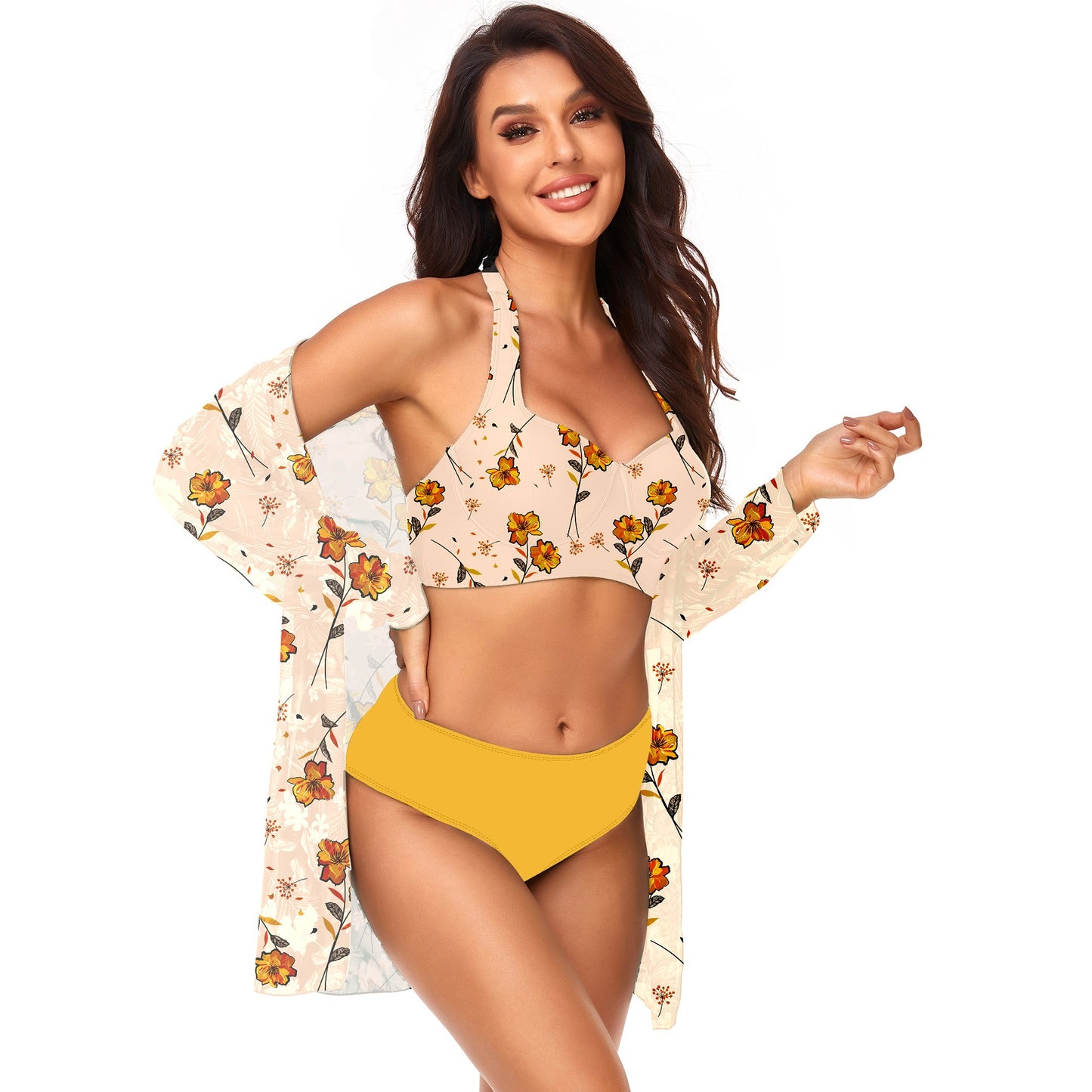 New Bikini Three Piece Beach Cover Up Hard Wrap Swimsuit Women's Three Piece Swimsuit