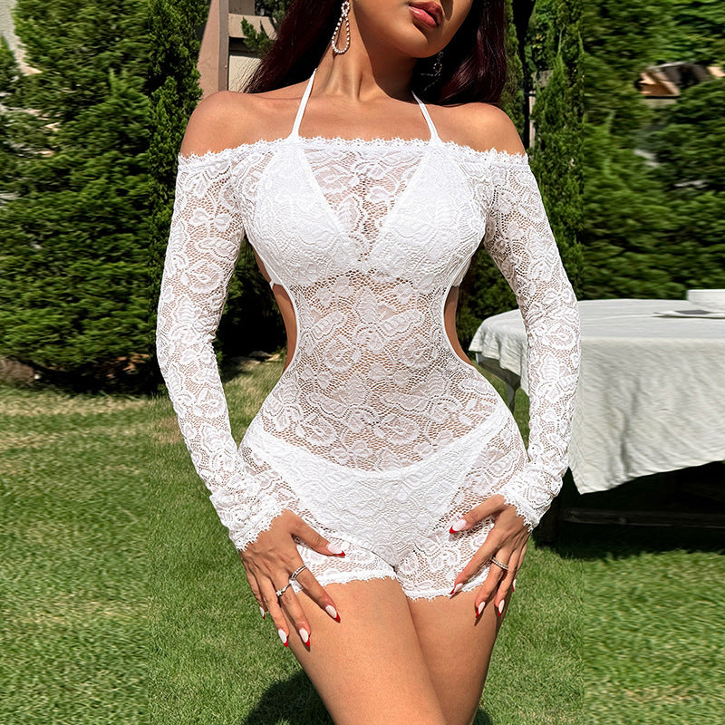 Sexy and translucent lace bikini jumpsuit for women