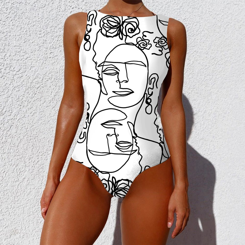 Print One Piece Swimsuit New Push Up Swimwear Women Vintage Retro Bathing Suits Bodysuit Beach Wear Backless Monokini