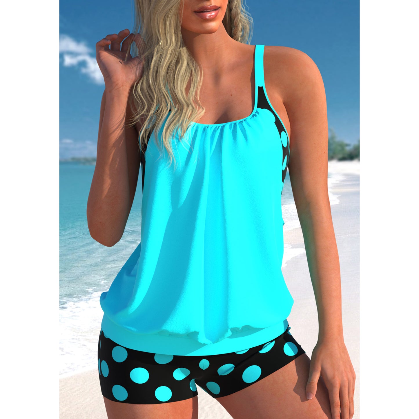New Split Large Print Polka Dot Flat Angle Swimwear for Women's Tankini European and American Swimwear