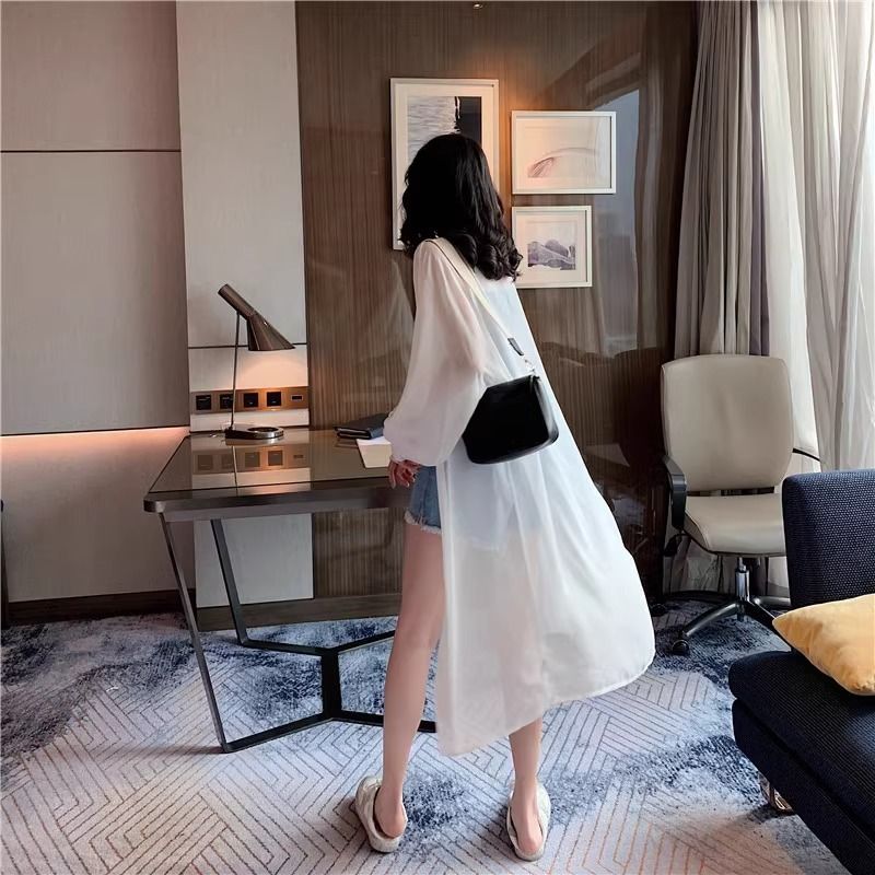 Women's Arrival Chiffon Sun Protection Coat Mid-Length Outerwear Beach Cover-Up Thin Jacket