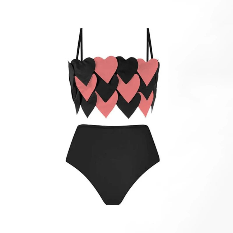 3D Love Swimwear Fashion High Waist Cut Sexy Bikinis Set Women Push Up Swimwear Beach Skirt Beachwear Surfing Beach Vacation