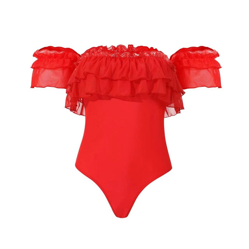 One-piece Swimsuit Women's Tube Top Ruffled Swimwear Summer Beach Wear Cover Up High Waist Bikini