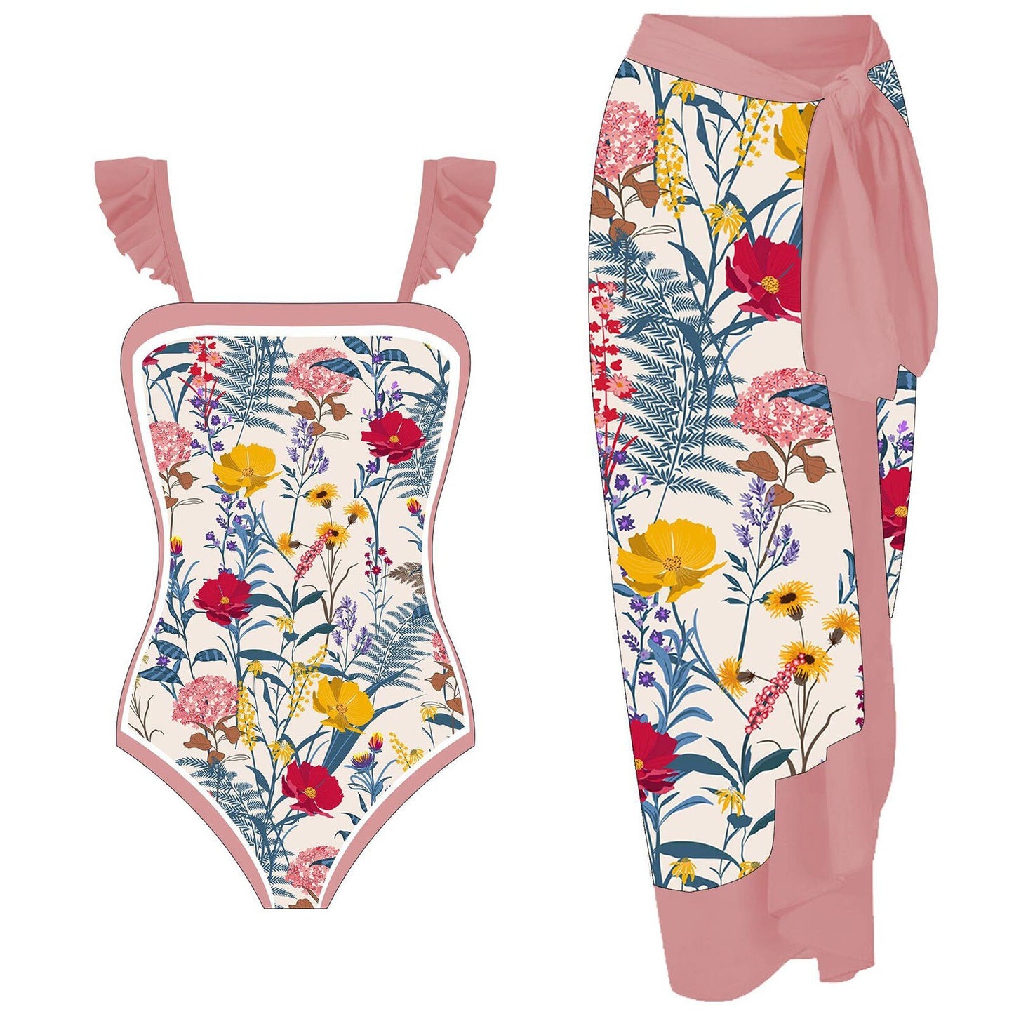 New Luxury Swimwear Women Vintage Sexy Two-Piece With Printed Swimsuit Long Skirt Set Conservative Bathing Suit Beachwear