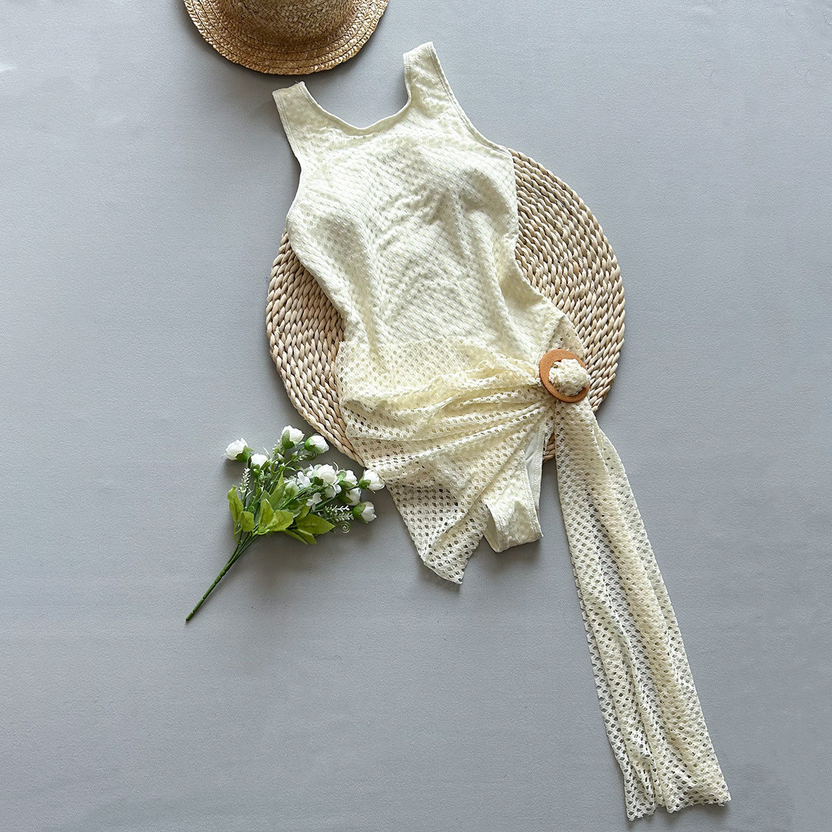 Sexy Monochrome Women's Swimsuit Mesh Beach Dress