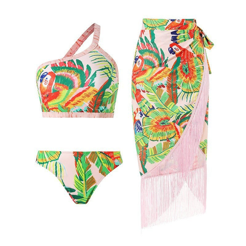 Vintage printed swimsuit conservative One-piece swimsuit women's printed beach skirt suit