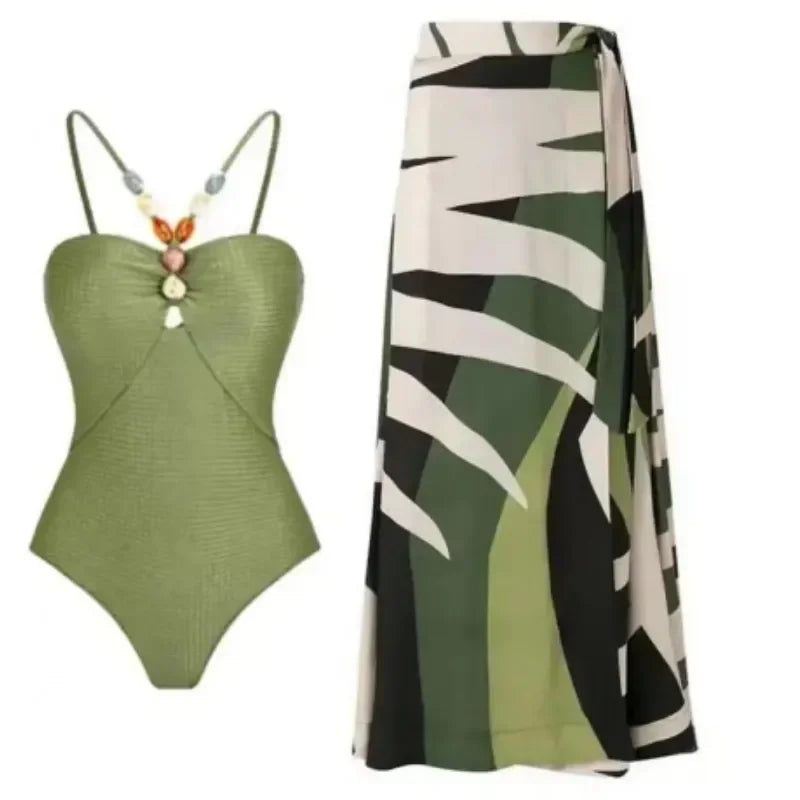 Sexy Push Up One Piece Swimwear Women Retro Print Biquini Skirt Cover Up Monokini Brazilian Swimming Suit Dress Swimsuit Women