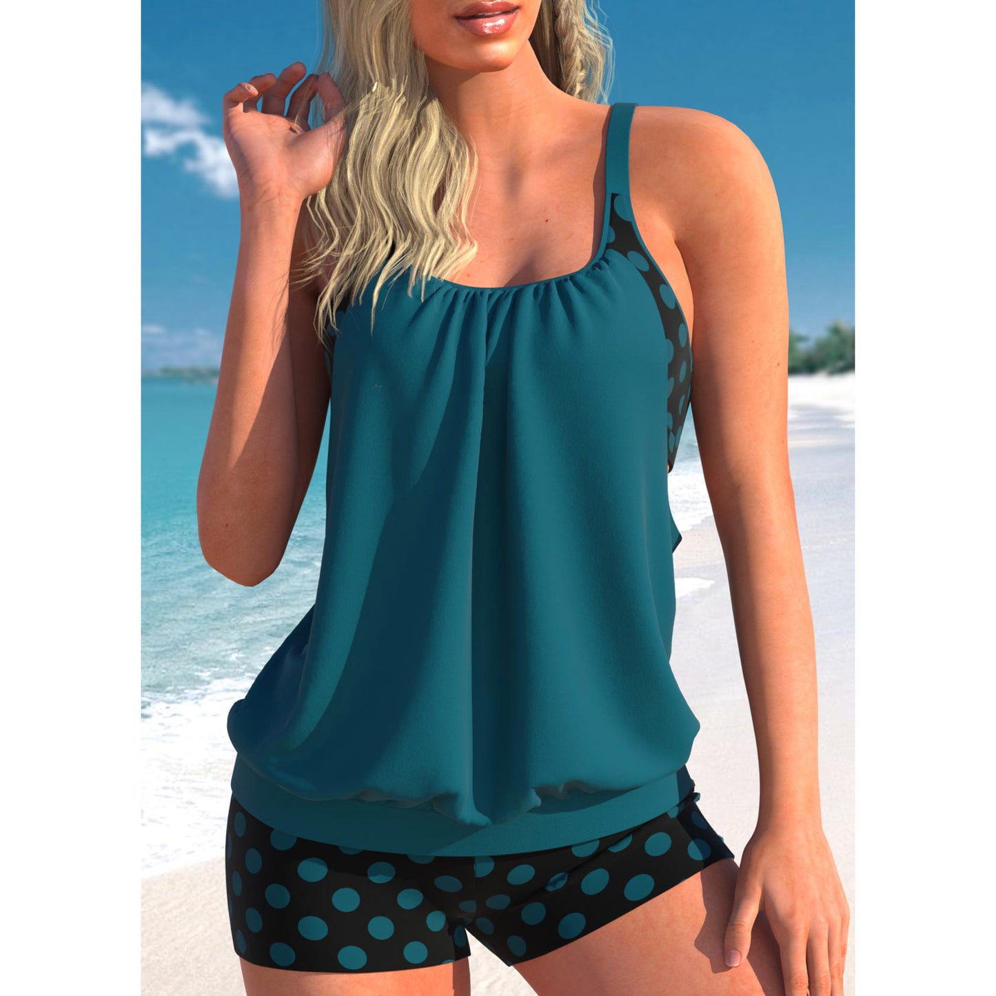 New Split Large Print Polka Dot Flat Angle Swimwear for Women's Tankini European and American Swimwear