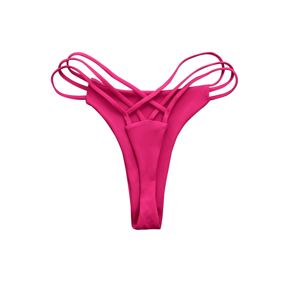 Women Sexy Bikini Bottom Swimsuit Solid Bikini Swimwear Cheeky Thong V Swim Trunks Summer Thong Bikini Shorts