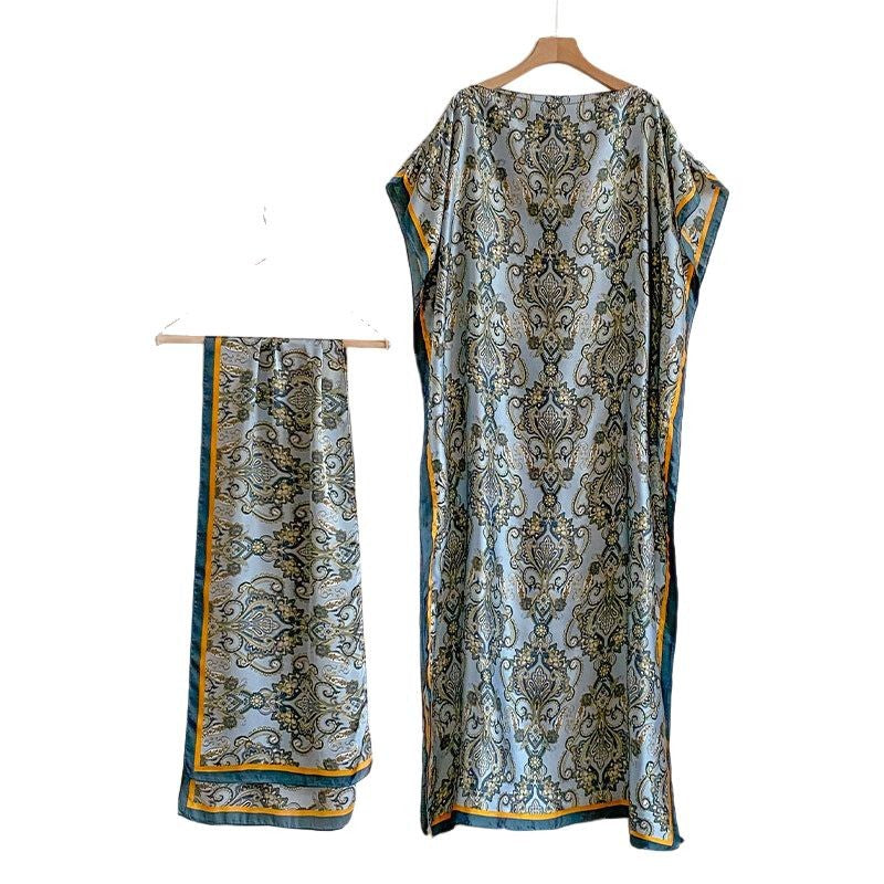 Beach vacation simulation silk scarf cover up brocade sun protection clothing women's shawl
