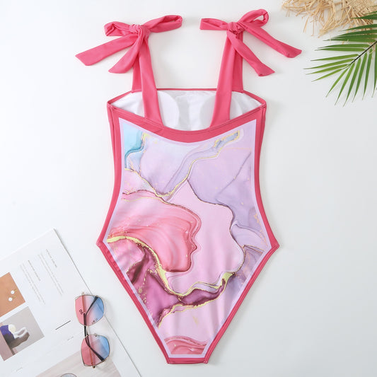 Fashion Sexy One Piece Swimsuit Skirt Vintage Print Women Swimwear Cover Up Beach Summer Monokini Dress Bath Suit