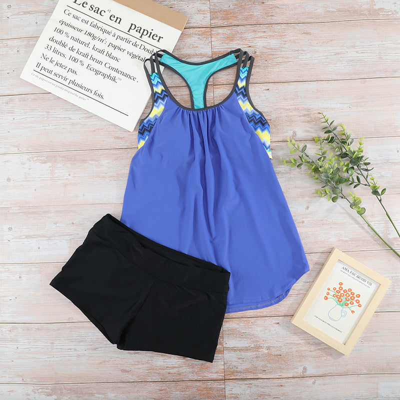 Split swimsuit women's new slim round neck boxer swimsuit women conservative split