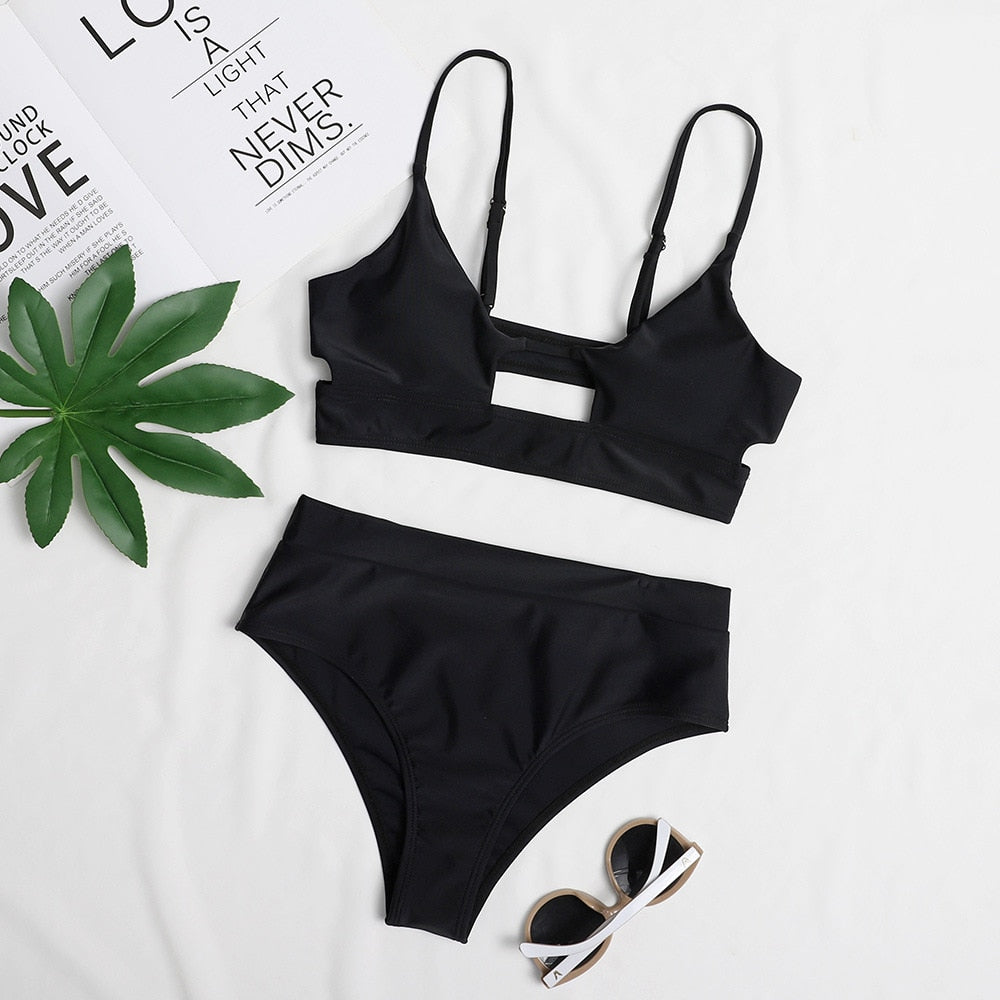 Sexy Bikini Set Cut Out Swimwear Women High Waist Swimwear Bandage Bathing Suits