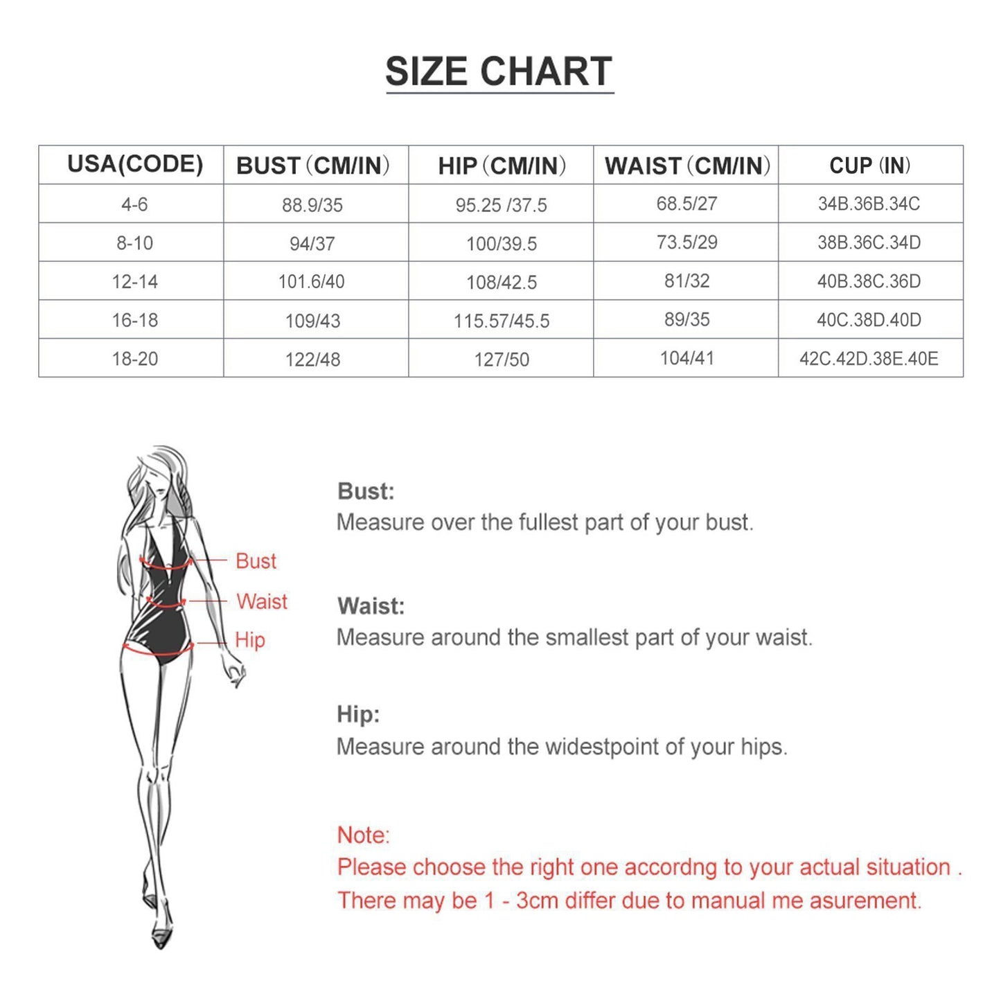 Freely Adjustable Length Unwired Cup Bikini Swimsuit