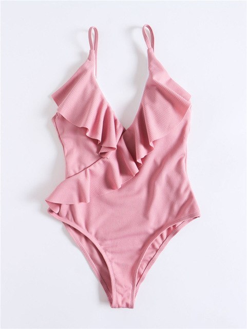Sexy Solid Yellow One Piece Swimsuits For Female Women Print Floral Swimwear Bandage Backless Ruffle Brazilian Monokini