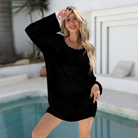Vintage French Lace Long Sleeve Blouse Women's Design Sense Loose Beach Cover-Up
