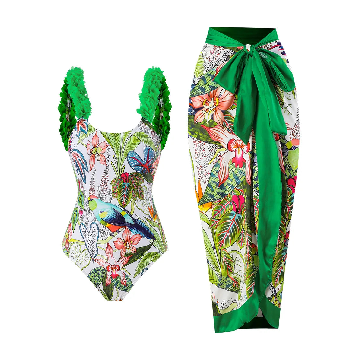 Print Bubble Band One-piece Swimsuit Conservative One-Piece Suits Women Beach Slim Bikini and Skirt Vintage Swimsuit
