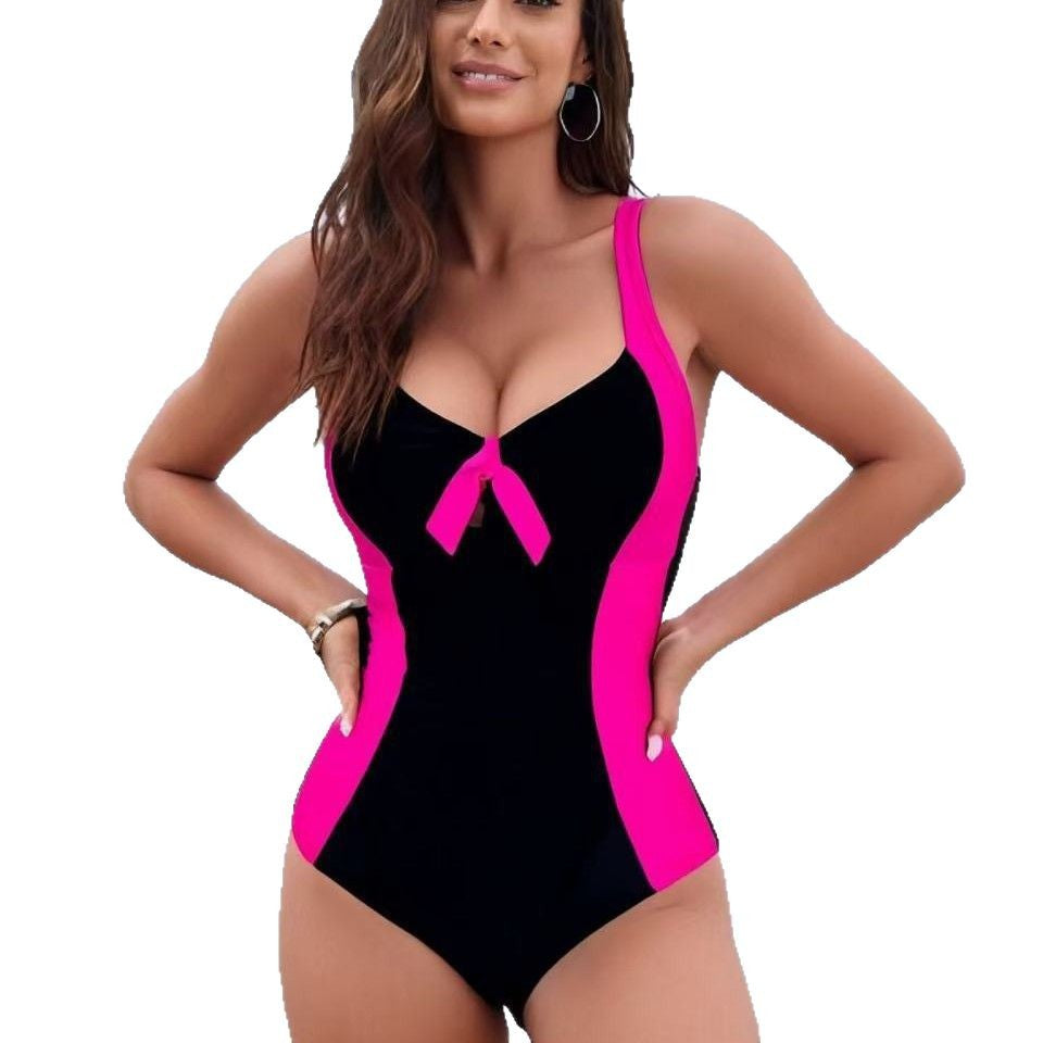 Style Strapless Slim Conservative Color Block One-Piece Swimsuit Women's Fitted Bikini Swimwear
