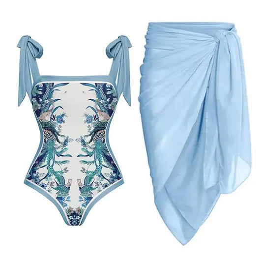 Sexy Push Up One Piece Swimwear Women Retro Print Biquini Skirt Cover Up Monokini Brazilian Swimming Suit Dress Swimsuit Women