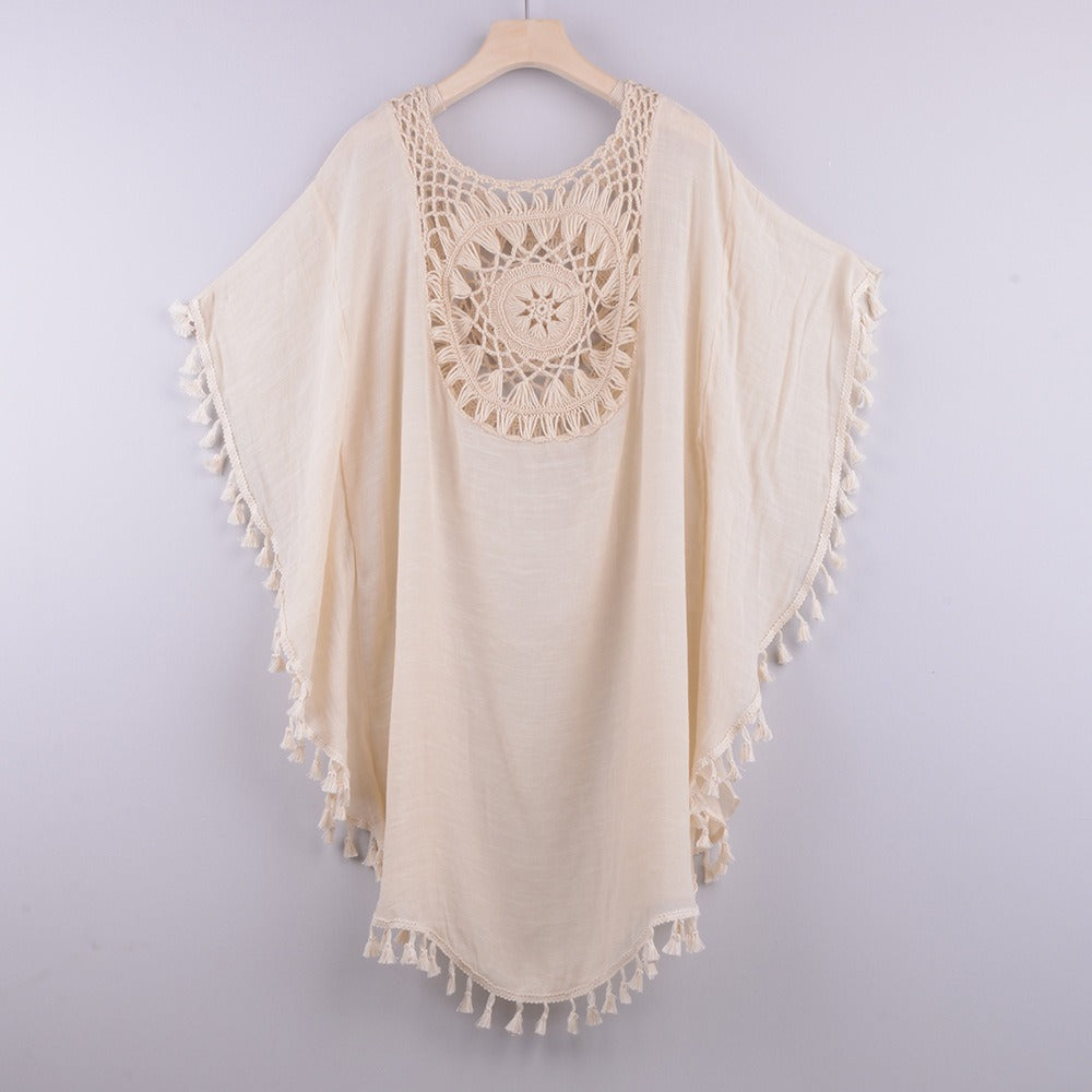 New Sexy Off Shoulder Hollowed Out Loose Fitting Oversized Tassel Bikini Inse Style With Beach Cover Up
