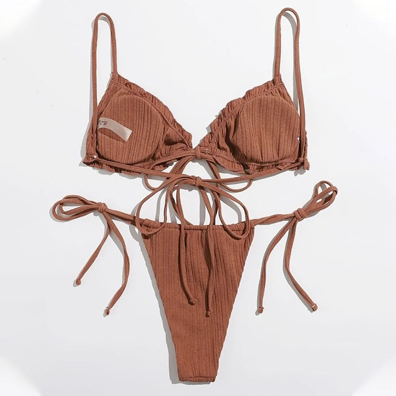 Para Praia Sexy Bikini Brazilian Swimsuit Women Bandage Swimwear Thong Bikini Set