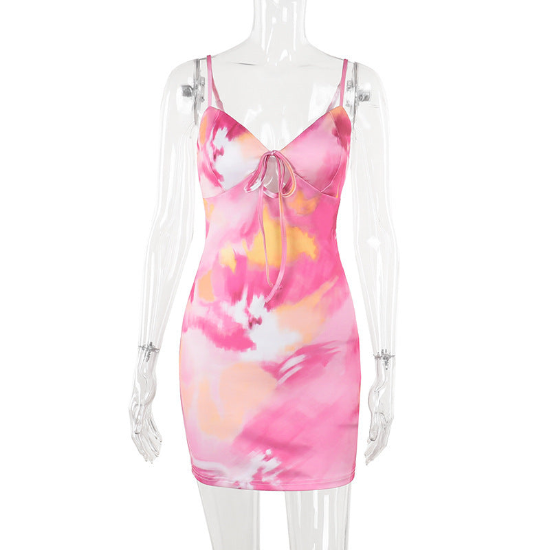Slimming camisole tied beach vacation dress