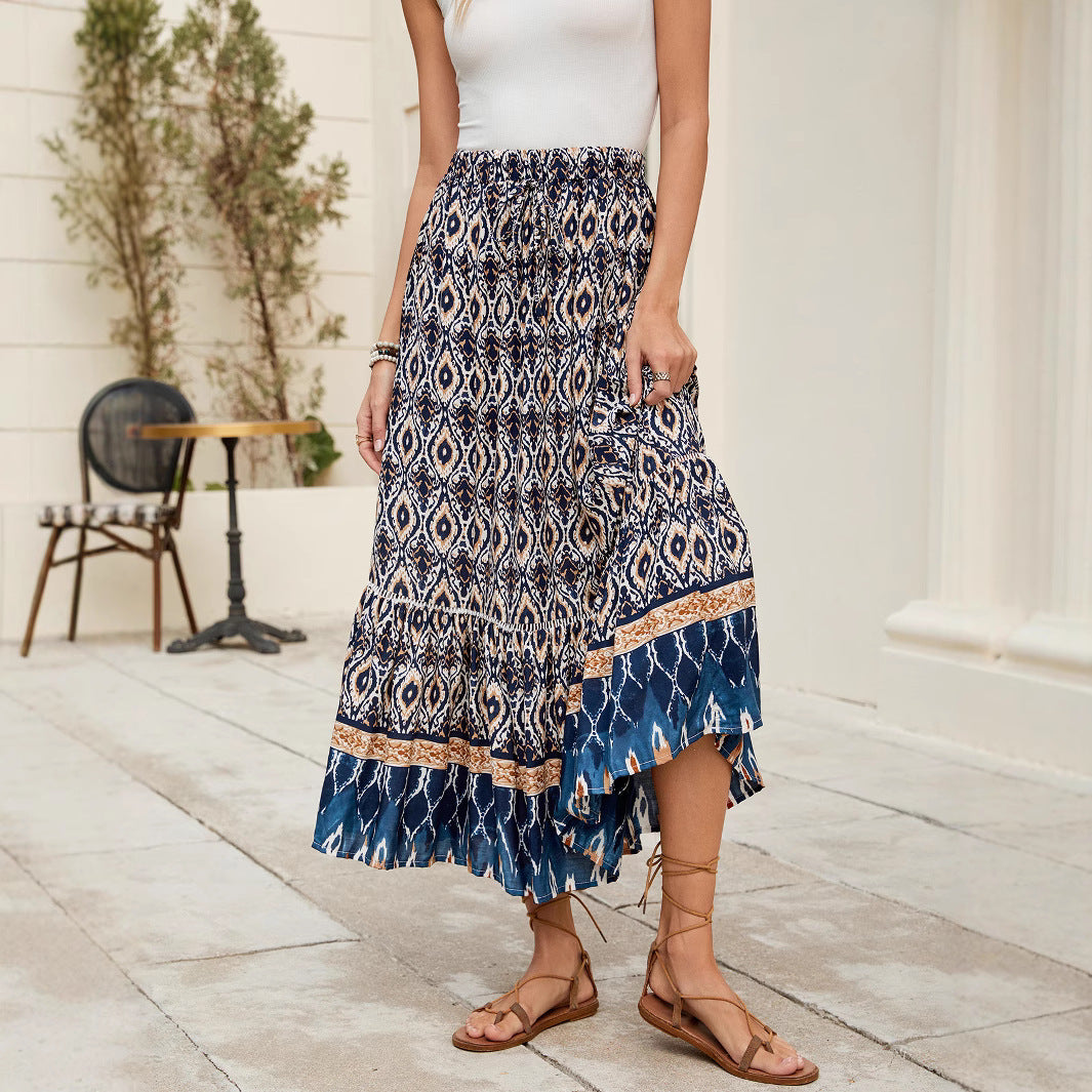 Bohemian Print Maxi Skirt for Beach Vacation