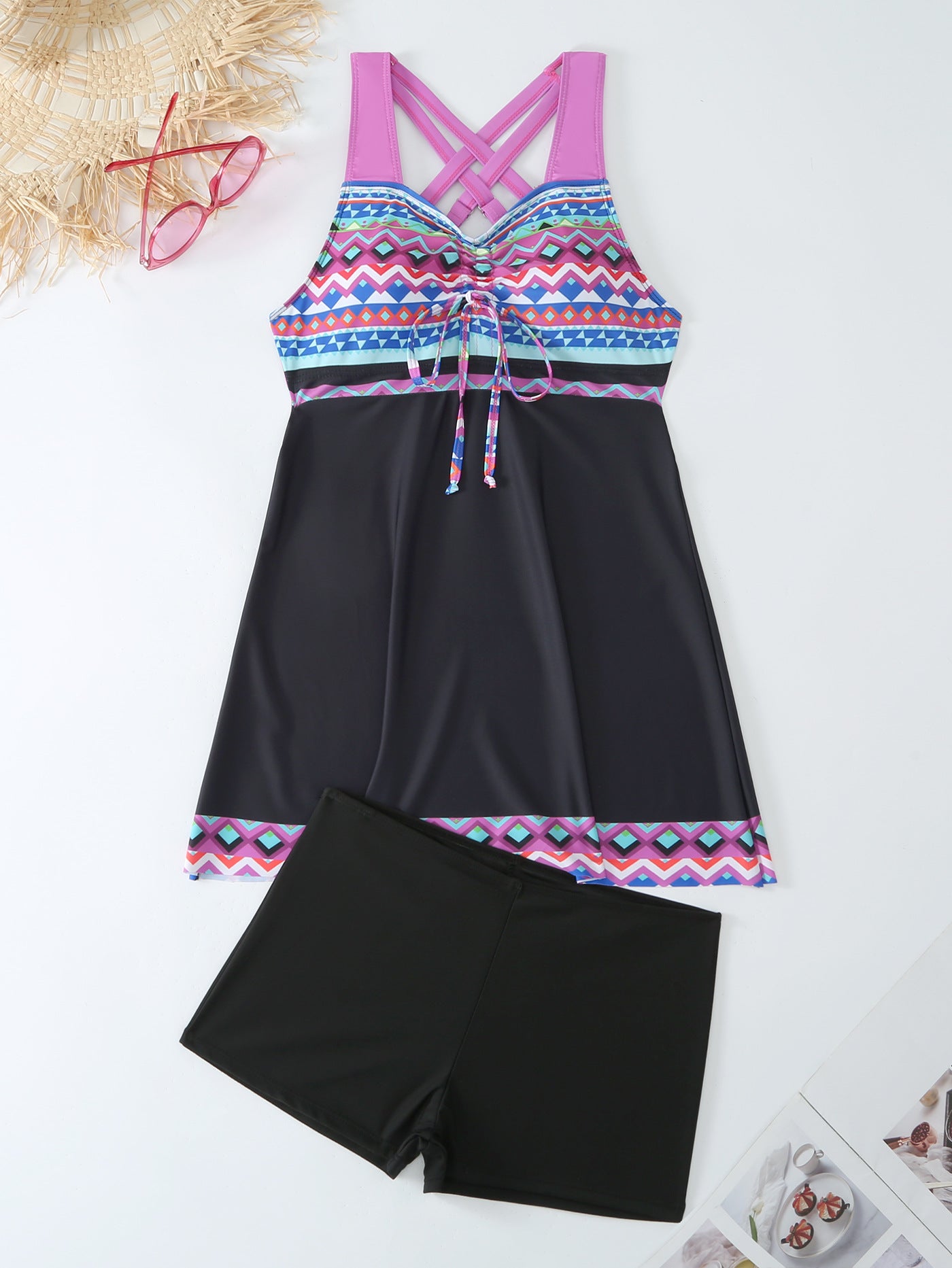 European and American printed split swimsuit women's skirt conservative hot spring bikini