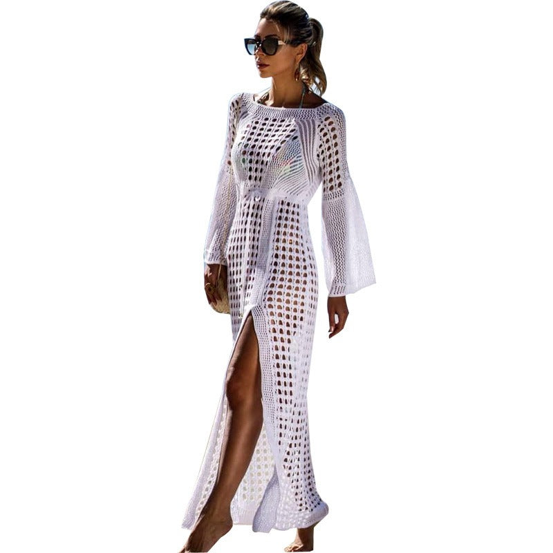 Sexy Knitted Beach Skirt Long Sleeve Vacation Sexy Beach Skirt Swimwear Sunscreen Clothing