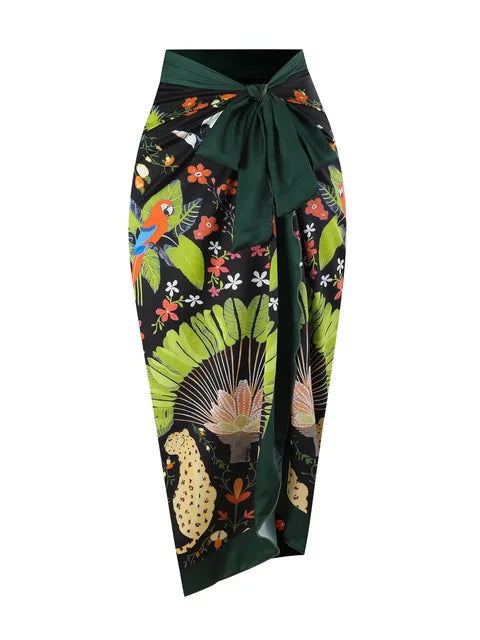 Print Bubble Band One-piece Swimsuit Conservative One-Piece Suits Women Beach Slim Bikini and Skirt Vintage Swimsuit