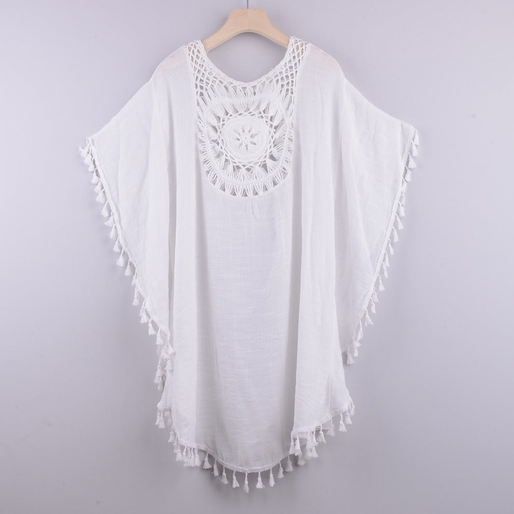 New Sexy Off Shoulder Hollowed Out Loose Fitting Oversized Tassel Bikini Inse Style With Beach Cover Up