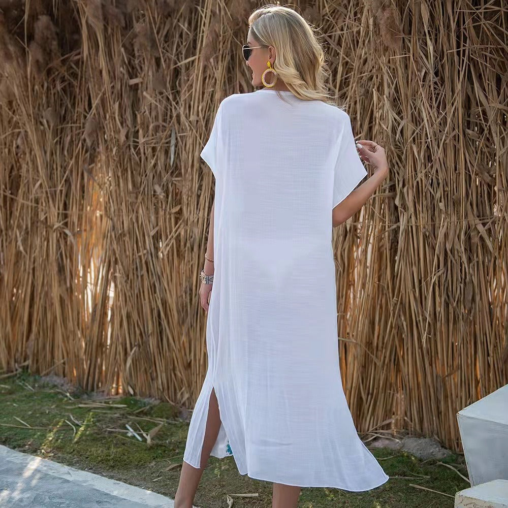 Women's Hand Hook Patchwork Dress With Slit Sexy Long Skirt Beach Cover
