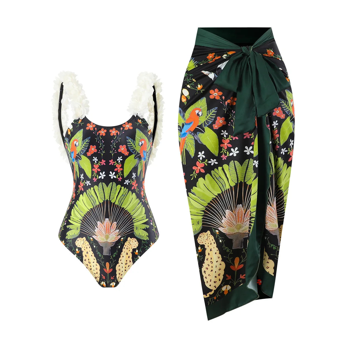 Print Bubble Band One-piece Swimsuit Conservative One-Piece Suits Women Beach Slim Bikini and Skirt Vintage Swimsuit