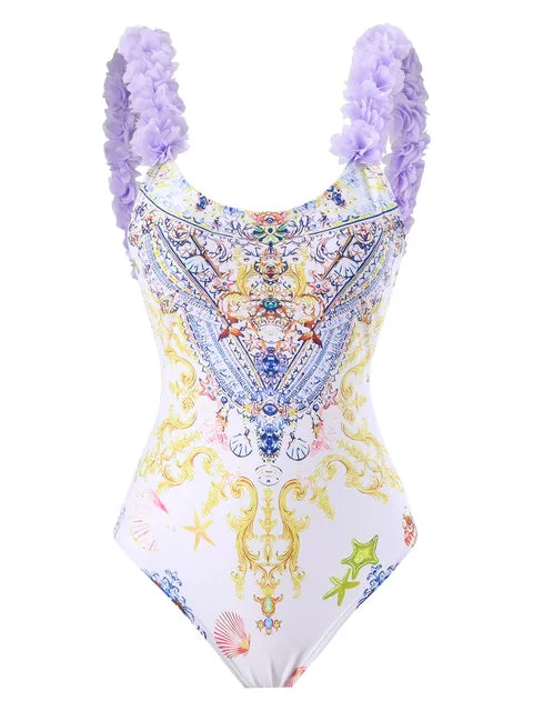 Print Bubble Band One-piece Swimsuit Conservative One-Piece Suits Women Beach Slim Bikini and Skirt Vintage Swimsuit
