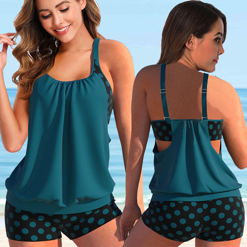 New Split Large Print Polka Dot Flat Angle Swimwear for Women's Tankini Occidental Style