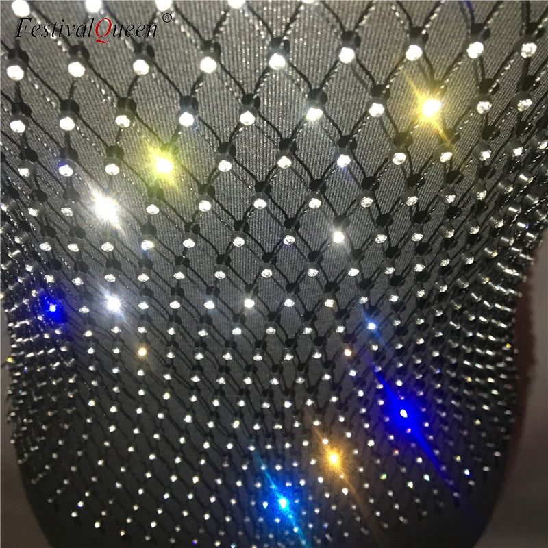Sexy Diamonds Mesh Cropped Tank Top Women Summer Cover Up Bikini See Through Rhinestone Beach Party Crop Tops