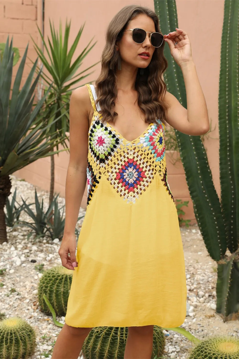 Splicing Beach Skirt Hook Flower Beach Hoodie Bamboo Cotton Beach Strap Skirt Ethnic Style