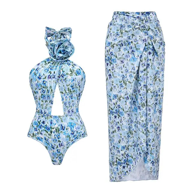 Sexy Flower One Piece Swimwear Trend Swimsuit Brazilian Biquini Luxury Woman Swimsuit Floral Bodysuit Bathing Suit Monokini