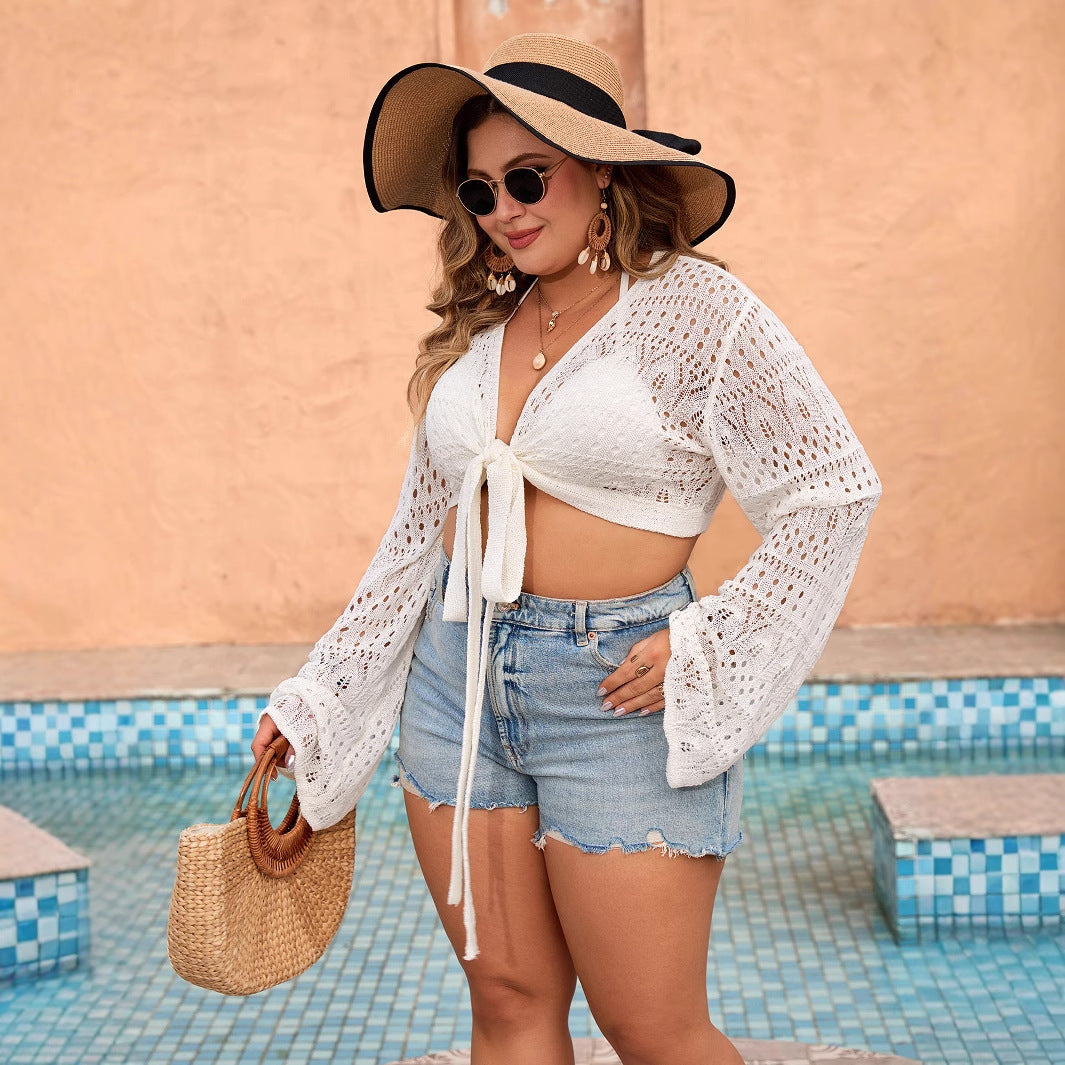 Spring and Summer New Women's Knitted Cover-Up  Sexy Beach Hollow Out Knitted Top for Women
