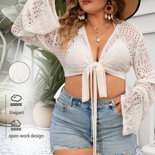 Spring and Summer New Women's Knitted Cover-Up  Sexy Beach Hollow Out Knitted Top for Women