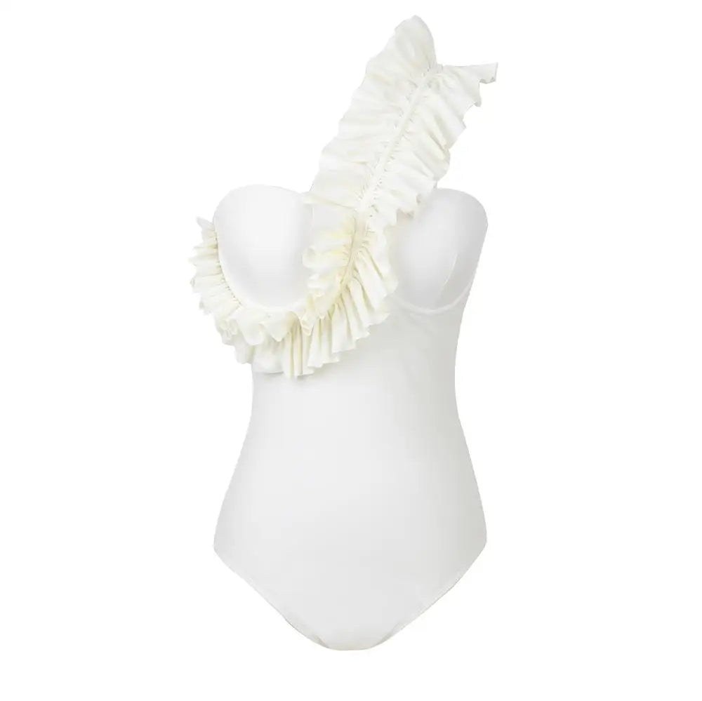 One Piece Swimsuit  New Sexy Solid Ruffle Swimwear Women Yellow Bathing Suit Beach Wear Backless Monokini