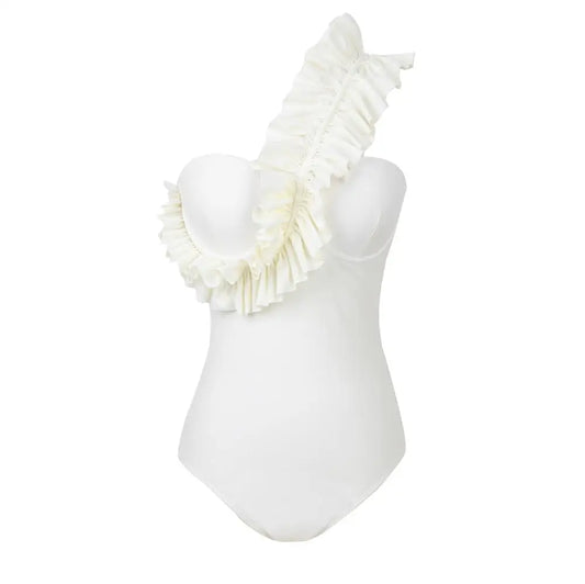 One Piece Swimsuit  New Sexy Solid Ruffle Swimwear Women Yellow Bathing Suit Beach Wear Backless Monokini