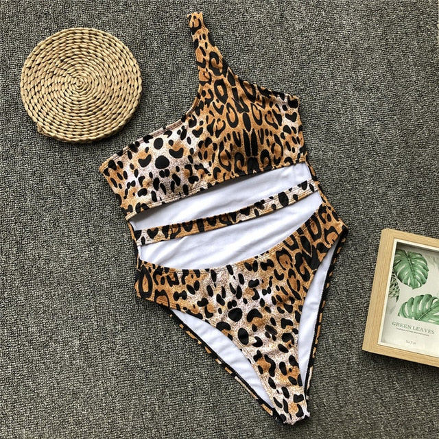 Red leopard swimsuit one piece Bandage sexy bikini 2019 Push up swimwear women string monokini High cut bathing suit bodysuit