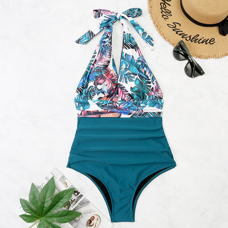 New Swimsuit Women's One Piece Backless Sexy Color Matching Belly Cover Bikini