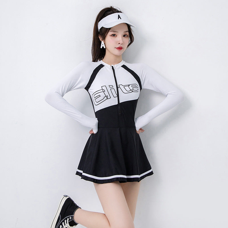 One-Piece Swimsuit Women's Summer Conservative And Slim New Skirt-Style Student Sports Swimwear