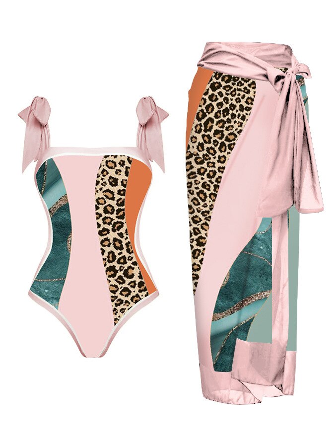 New Swimwear Set Multicolor Printed Chiffon Long Skirt One-Piece Sunscreen Swimsuit Beachwear Cover Up Bikini Bathing Suits