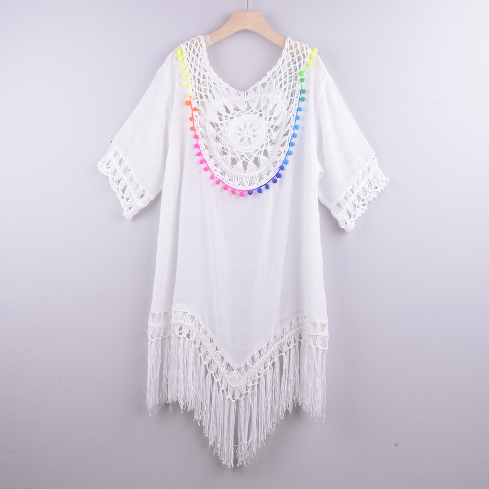 Hand Hook Large Circular Patchwork Loose Tassel Resort Style Beach Cover