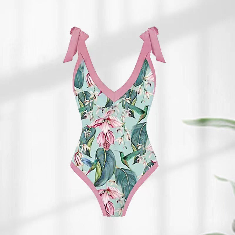 New one-piece women's swimwear digital printing French two-piece gauze skirt conservative swimsuit for women